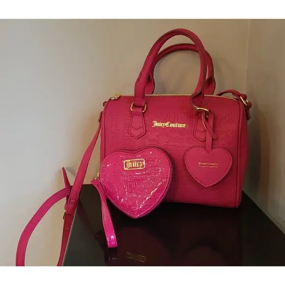 JUICY COUTURE Bag Speedy Satchel - Hot Pink & Matching Wristlet - Picture 1 of 16